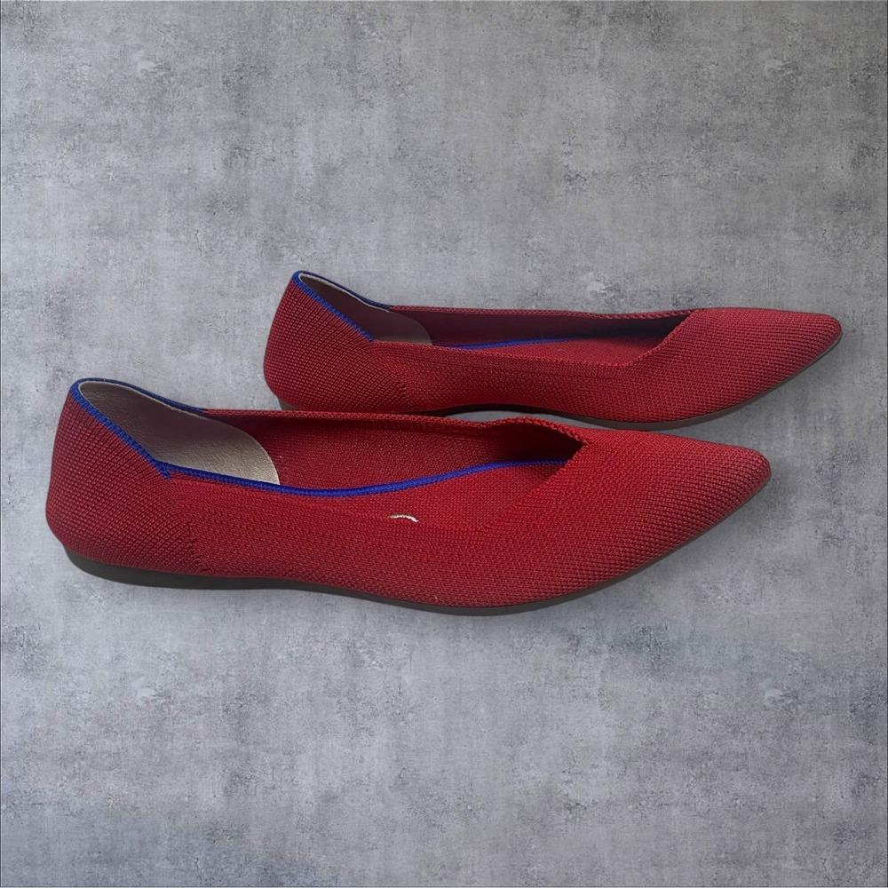 Rothy's The Point Classic Chili Red Ballet Flats Slip on Shoe Womens 7 Blue Trim